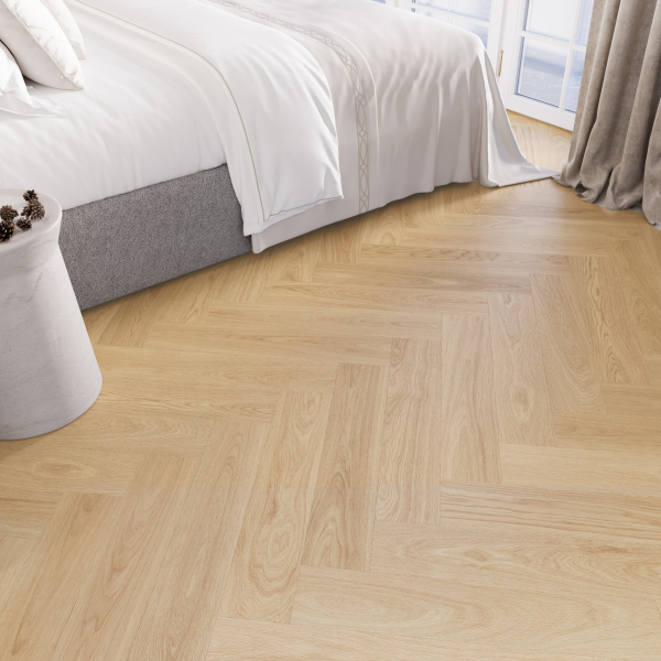 Klick Vinylboden Rigid SPC Eiche Vanilla Fischgrat Holzstruktur